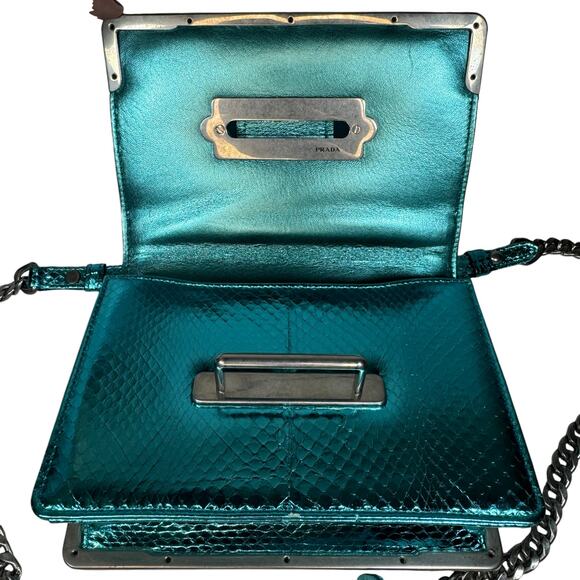 Prada Metallic Snakeskin Bag Cahier Shoulder/Crossbody Ayers Impunture Aqua SHW - Picture 7 of 16